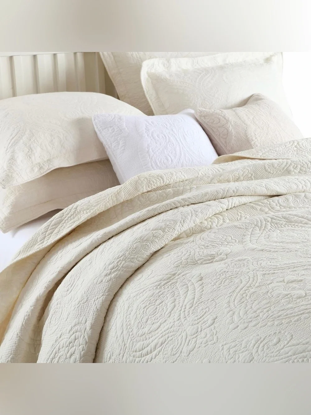 NEW Anthropologie White Queen King Boho Damask Quilt Bedspread Blanket Sham Set